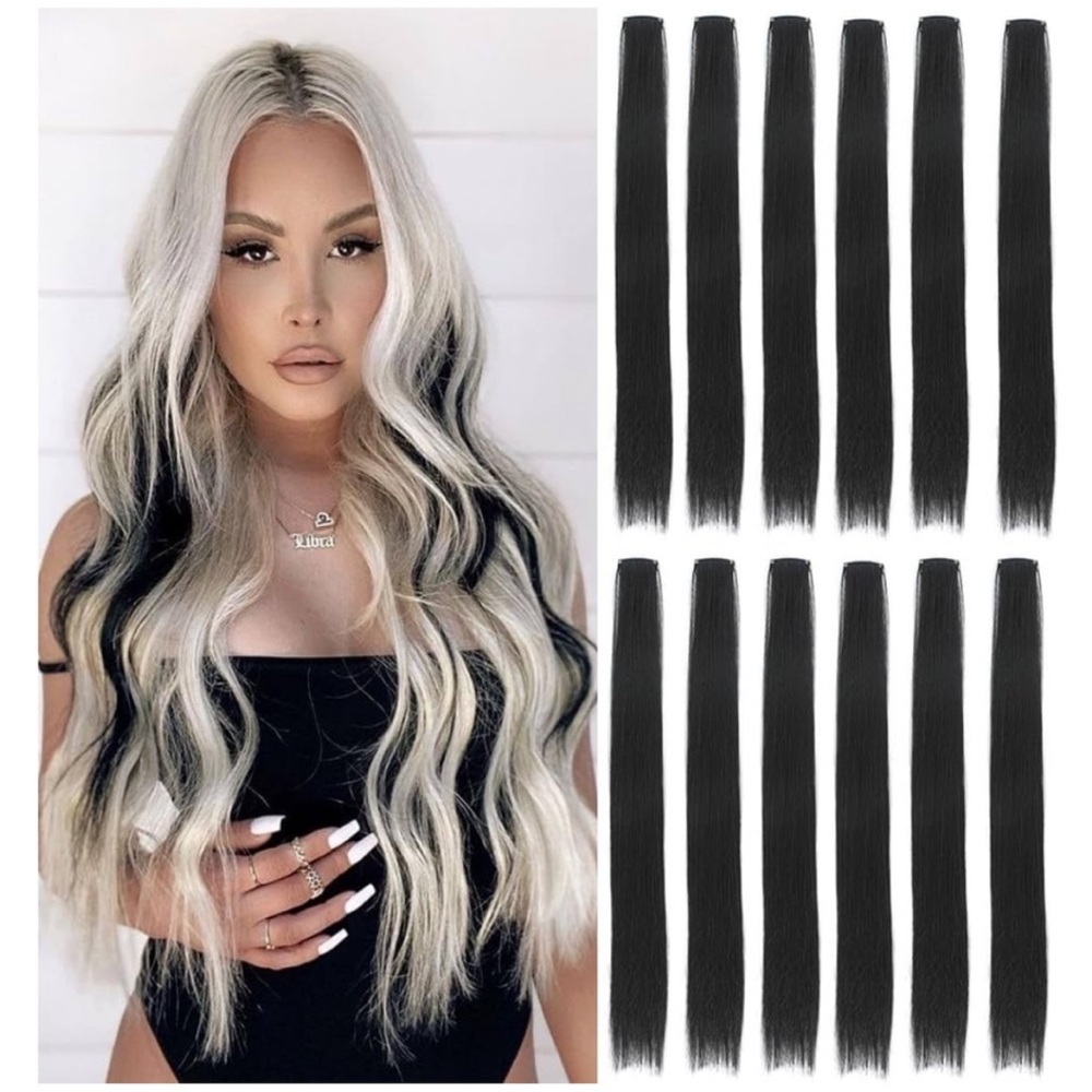 Black Hair Extensions 22 inch clip in